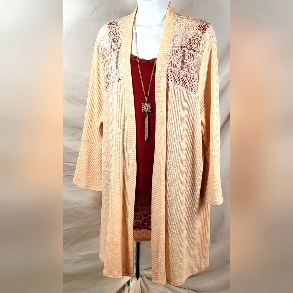 CATO Light Peach Lacy Open Front Coverup Tunic - Size 18/20W